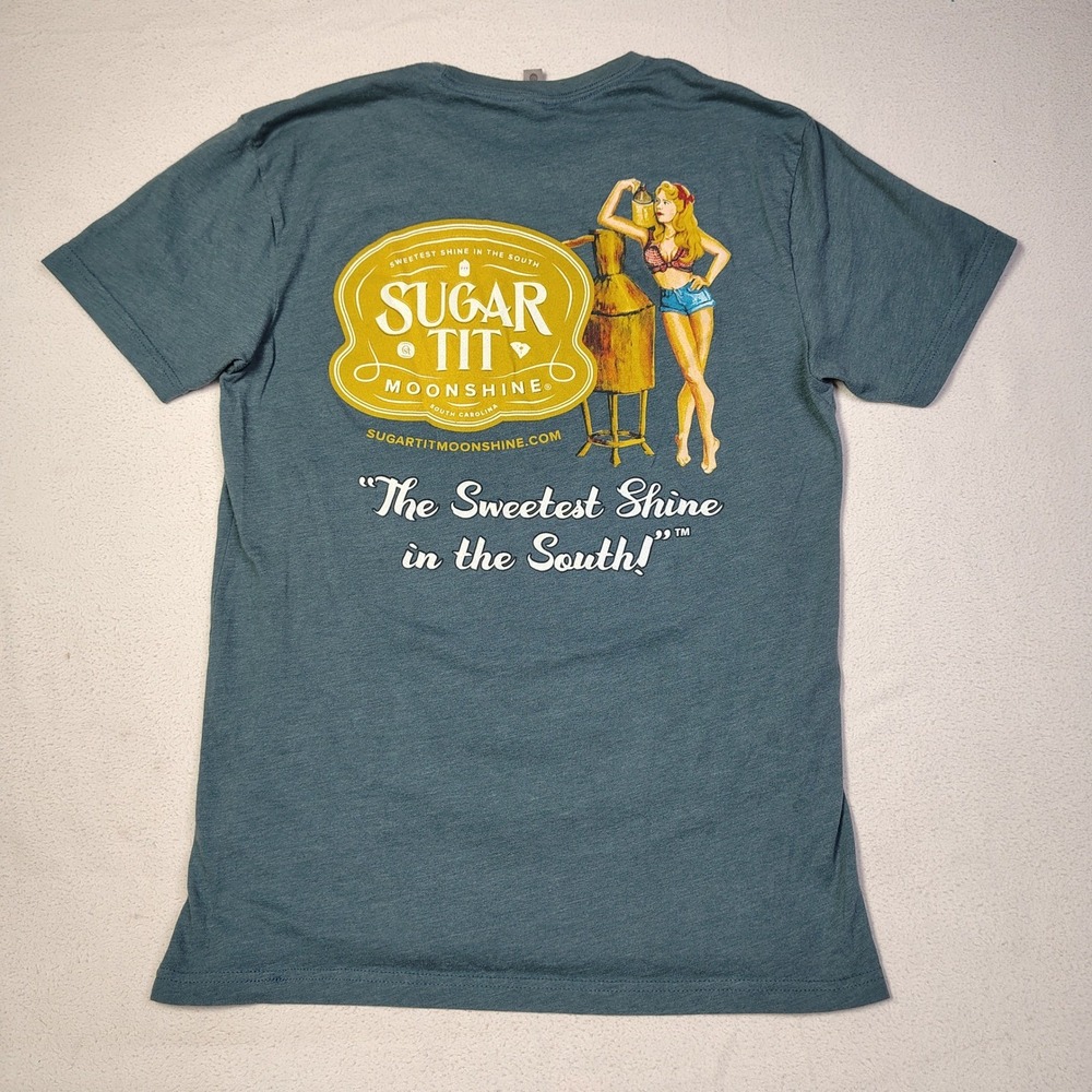 Sugar Tit Moonshine T-Shirt Medium Blue Cotton Blend Pinup Girl